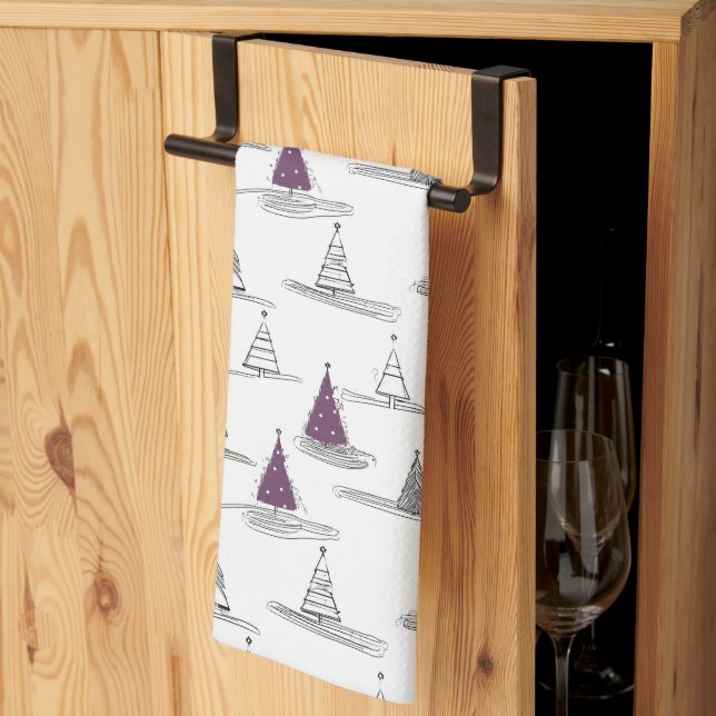 Linge De Cuisine Motif de Noël pourpre n° 5 ID1009 (Pliage en tiers)