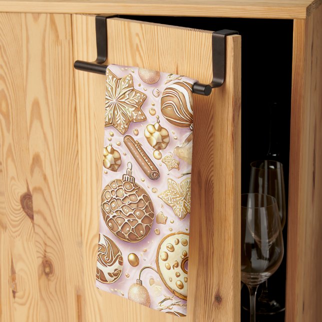 Linge De Cuisine Motif de Noël rose or #12 ID1009 (Pliage en tiers)
