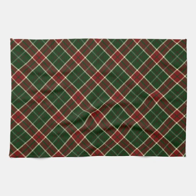 Linge De Cuisine Motif de Noël rouge, crème et vert (Horizontal)