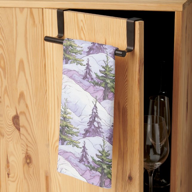 Linge De Cuisine Motif de Noël vert violet #4 ID1009 (Pliage en tiers)
