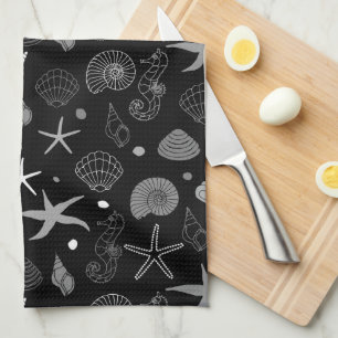 Linge De Cuisine Motif de noir de vie marine