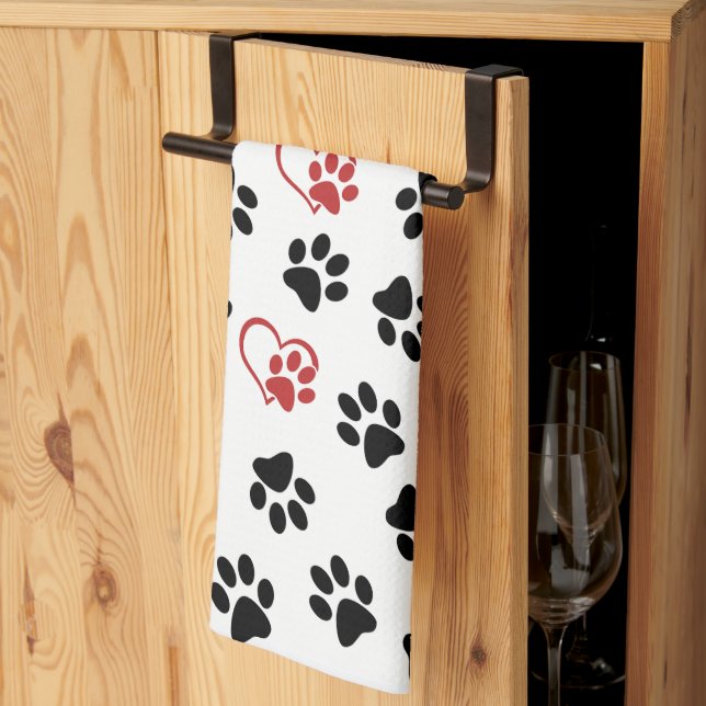 Linge De Cuisine Motif de pattes, pattes noires, pattes rouges, cœu (Pliage en tiers)