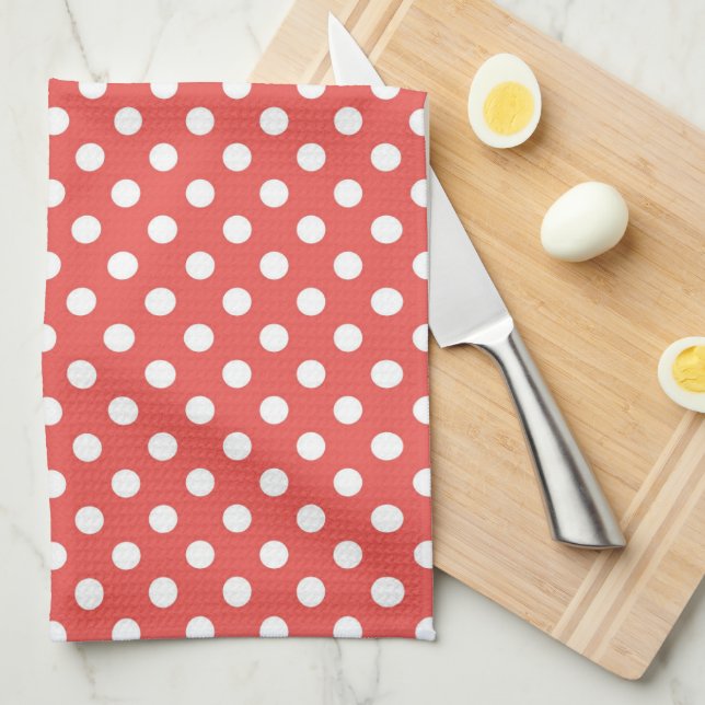 Linge De Cuisine Motif de point rouge et blanc rétro (Quart Plié)