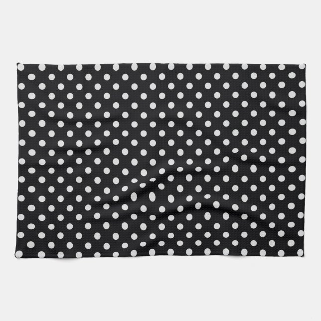 Linge De Cuisine Motif de points Polka noir et blanc (Horizontal)