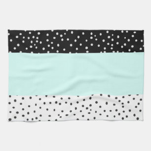Linge De Cuisine Motif de pois turquoise blanc noir d'aquarelle