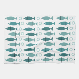 Linge De Cuisine Motif de poisson moderne du milieu du siècle Turqu