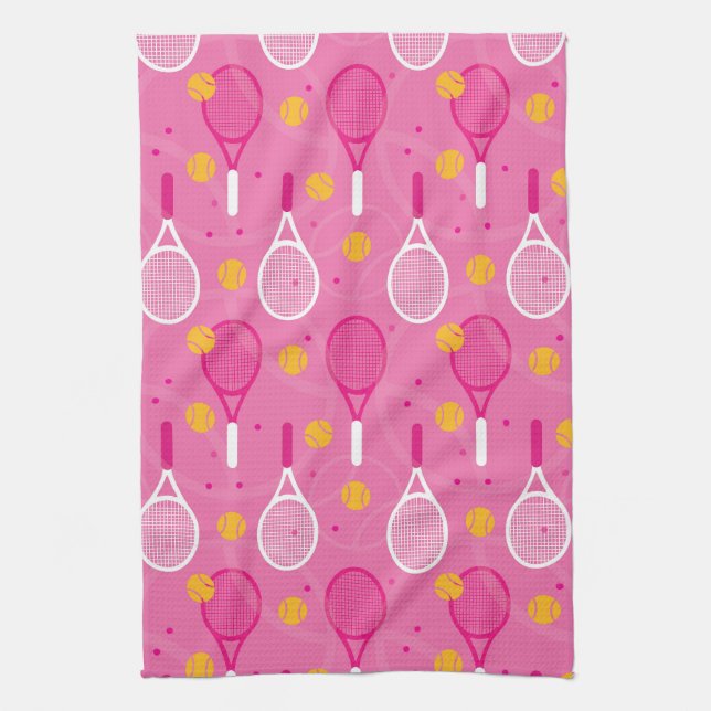 Linge De Cuisine Motif de raquette de tennis rose et blanc (Vertical)