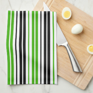 Linge De Cuisine Motif de rayures vert noir blanc