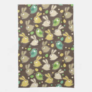 Linge De Cuisine motif de ressort avec des oeufs de pâques, oiseaux