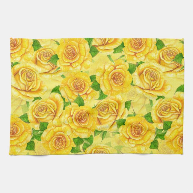 Linge De Cuisine Motif de rose d'aquarelle jaune (Horizontal)