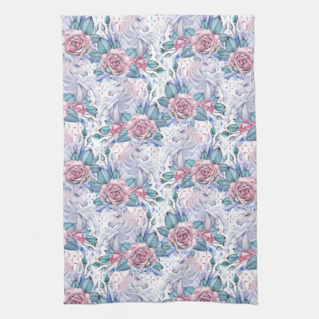 Linge De Cuisine Motif de rose de rose et de bleu (Vertical)