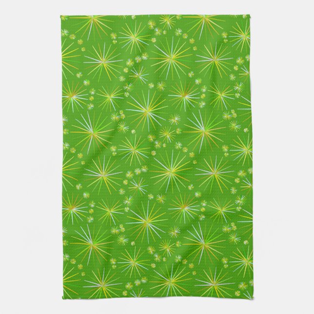 Linge De Cuisine Motif de Spoutnik de la moitié du siècle, vert (Vertical)