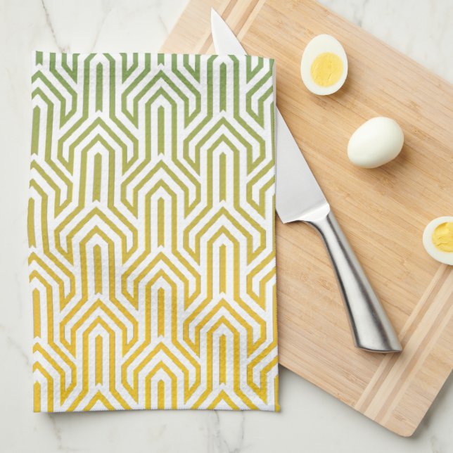 Linge De Cuisine Motif de style Art déco jaune et turquoise ombre (Quart Plié)