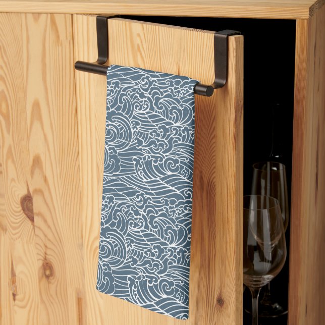 Linge De Cuisine Motif de style Wave japonais (Pliage en tiers)
