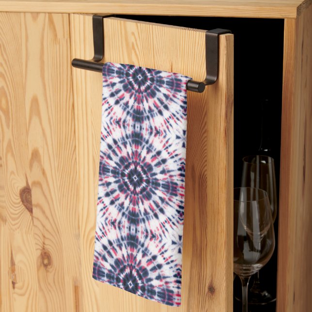 Linge De Cuisine Motif de teinture bleu et rouge (Pliage en tiers)