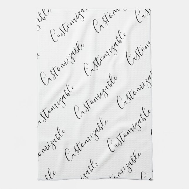 Linge De Cuisine Motif de texte de script moderne modifiable | Noir (Vertical)