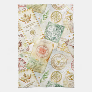 Linge De Cuisine Motif de timbre de voyage du monde vintage (7)