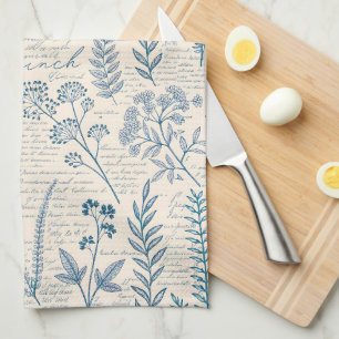 Linge De Cuisine Motif de toile de Jouy vintage fleurs sauvages ble