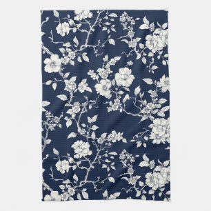 Linge De Cuisine Motif de toile florale vintage bleu (12)