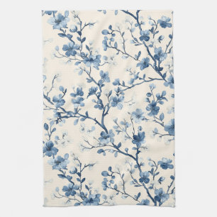 Linge De Cuisine Motif de toile florale vintage bleu (4)