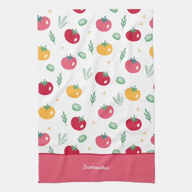 Linge De Cuisine Motif de tomate rose rouge et jaune (Vertical)