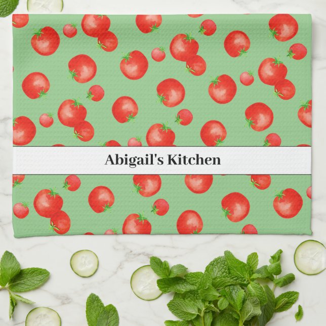 Linge De Cuisine Motif de tomate rouge brillant Méditerranée inspir (Plié)