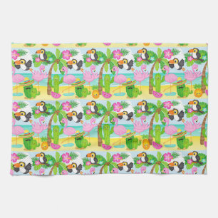 Linge De Cuisine Motif de toucan et de flamant rose tropical d'été
