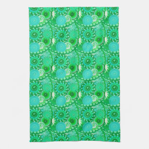 Linge De Cuisine Motif de tourbillon fractal, jade, turquoise, aqua