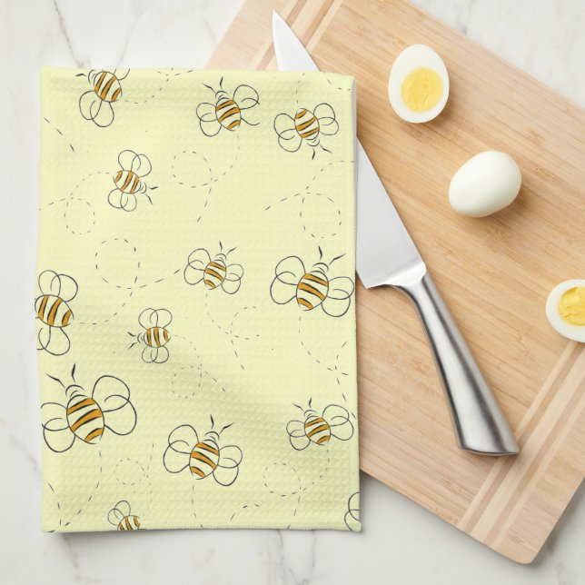 Linge De Cuisine Motif de trajectoire de vol des abeilles occupées  (Quart Plié)