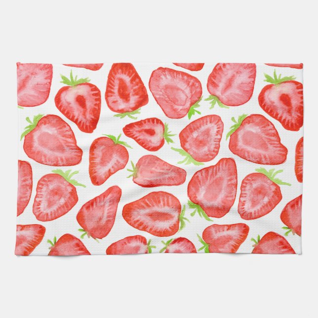 Linge De Cuisine Motif de tranches de fraise d'aquarelle (Horizontal)