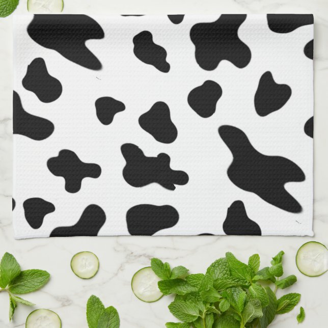 Linge De Cuisine Motif de vache noir et blanc moderne (Plié)