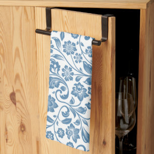 Linge De Cuisine Motif de vignes florales bleues et blanches ornées