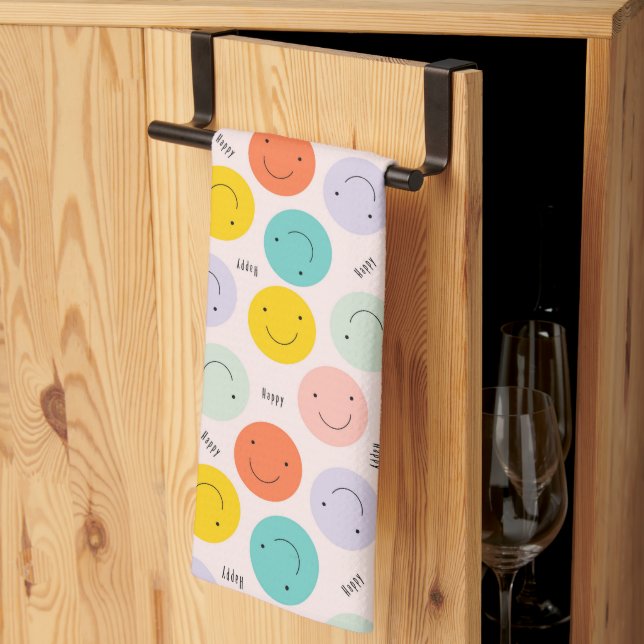 Linge De Cuisine Motif de visage joyeux souriant coloré (Pliage en tiers)