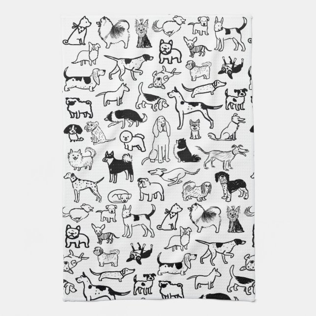Linge De Cuisine Motif des chiens noirs et blancs| Cute Canine Love (Vertical)
