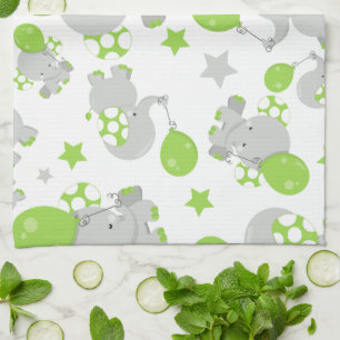 Linge De Cuisine Motif Des Eléphants, Eléphants Mignons - Grey Vert