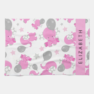 Linge De Cuisine Motif Des Eléphants Roses, Étoiles, Votre Nom