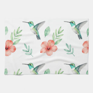 Linge De Cuisine Motif d'Hibiscus à Colibri Turquoise