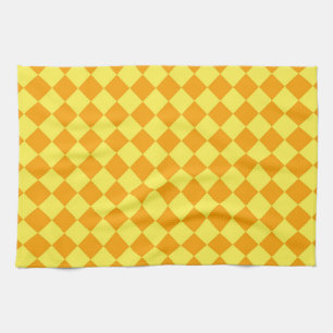 Linge De Cuisine Motif diamant à carreaux jaune orange 