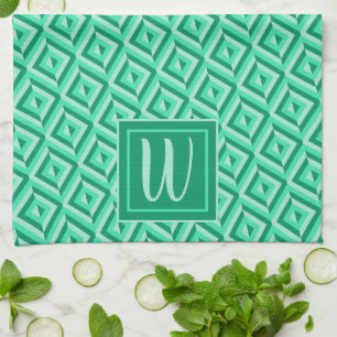 Linge De Cuisine Motif diamant à trois tons vert Monogram