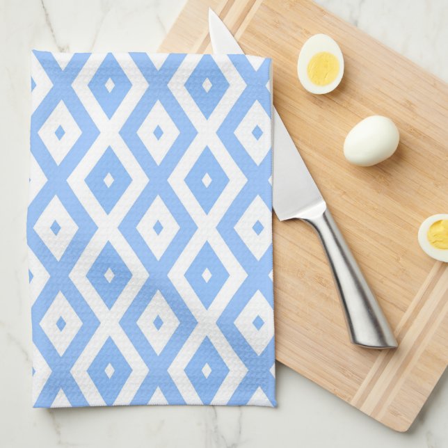 Linge De Cuisine Motif diamant bleu et blanc (Quart Plié)