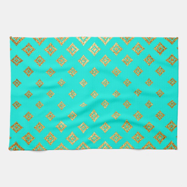 Linge De Cuisine Motif diamant de Parties scintillant Turquoise et  (Horizontal)