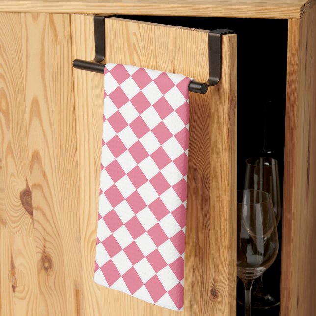 Linge De Cuisine Motif diamant du Vérificateur blanc rose (Pliage en tiers)