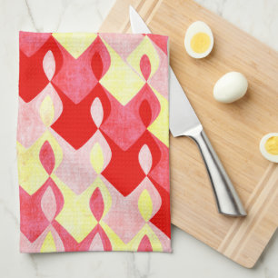 Linge De Cuisine Motif diamant géométrique rétro rouge, rose et jau