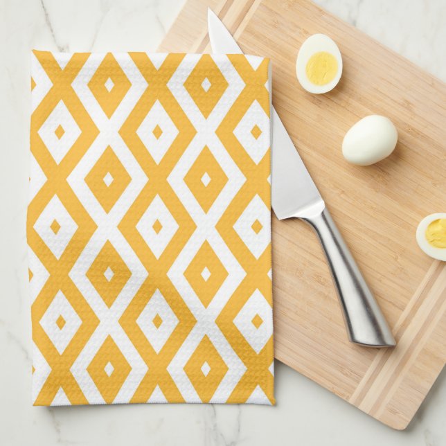 Linge De Cuisine Motif diamant jaune et blanc soleil (Quart Plié)