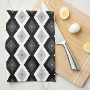 Linge De Cuisine Motif diamant noir, blanc et gris