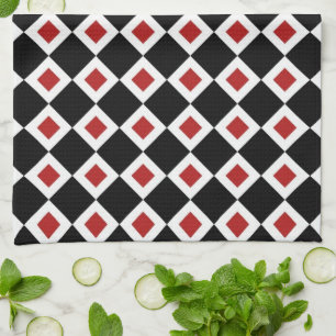Linge De Cuisine Motif diamant noir, blanc, rouge