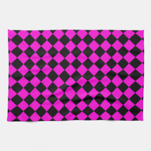 Linge De Cuisine Motif diamant rose noir Checker