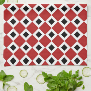 Linge De Cuisine Motif diamant rouge, blanc et noir
