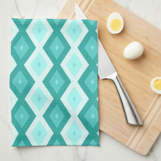Linge De Cuisine Motif diamant turquoise (Quart Plié)