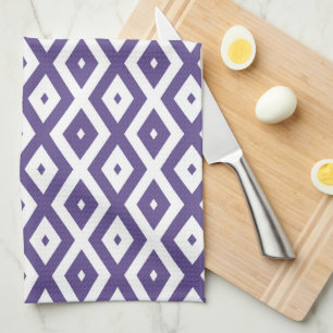 Linge De Cuisine Motif diamant ultra violet et blanc